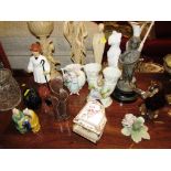 DECORATIVE WARE INCLUDING CAST METAL STATURE, STUDIO POTTERY VASE, ORNAMENTS AND OTHER ITEMS