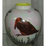 ROYAL DOULTON VASE WITH PEARLESCENT GLAZE DECORATED WITH BIRDS AND REEDS