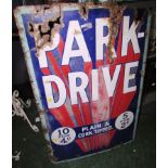 VINTAGE PARK DRIVE CIGARETTES ENAMEL ADVERTISING SIGN (A/F)