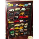 SELECTION OF LLEDO DAYS GONE VEHICLES IN WALL MOUNTED DISPLAY CASE