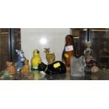 SELECTION OF DECORATIVE ORNAMENTS AND FIGURES INCLUDING AVON CAT SCENT BOTTLE, PENGUIN MONEY BANK