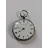 White metal open face pocket watch, key-winding, the white enamel dial with Roman chapter and signed