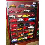 SELECTION OF LLEDO DAYS GONE DIE-CAST VEHICLES INCLUDING FIRE ENGINES IN WALL MOUNTED DISPLAY CASE