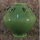 A green crackle glazed Japanese vase. 30cm high
