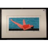 HAZEL GOMES framed watercolour from swimming pool series. Signed & framed. 50 x 32