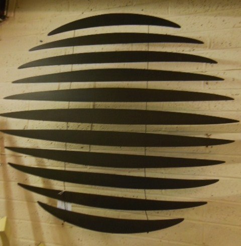 A slatted wooden sculpture 'SPHERA' by Brazil born artist I.S.Bello. 110cm