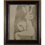 An inkwash study of a seated nude. PETER STILWELL, framed. 38 x 49