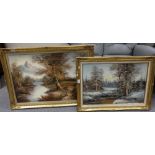 Framed oil on converse of country side scene signed Parkins,