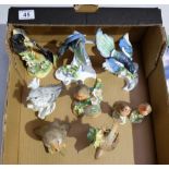 A collection of Crown Staffordshire birds (all damaged) (9)