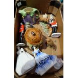 A collection of items to include character teapot, Leonardo figure of foxes,