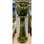 Edwardian majolica jardiniere and stand decorated with flower heads,