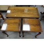 Nest of Dark Wood occasional tables and 2 small tables under larger rectangular coffee table