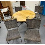 Good quality Conservatory round table and 4 matching Wicker and metal chairs,