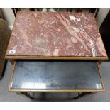 Marble topped Edwardian nest of two walnut tables