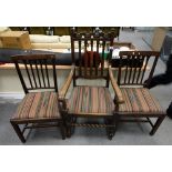Regency oak dining chairs together with twisty leg carving chair (3)