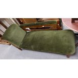 Oak and green dralon chaise longue