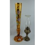 Large Victorian hand painted glass vase