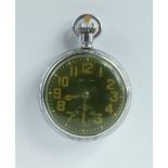 Waltham Military pocket watch with black dial marked to the back with broad arrow 1968 ,