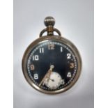 Military pocket watch with black dial  marked to the back with broad arrow G S/TP MKII S C52291