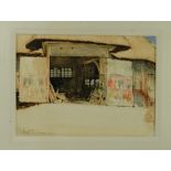 Gordon Forsyth, Watercolour painting " The Carpenters Shop at East Hendred, in cardboard mount,