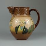 Royal Doulton embossed Dickens seriesware jug with mask head spout decorated with various busts