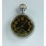 Waltham Military pocket watch with black dial marked to the back with broad arrow 6781 ,