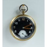 Military pocket watch with black dial marked to the back with broad arrow GS/TP  S018579 ,