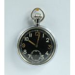 Military pocket watch with black dial marked to the back with broad arrow G S.T.