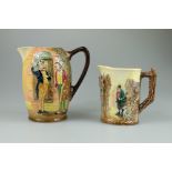 Royal Doulton embossed Dickens seriesware jug decorated with Pecksmith and Tom Pinch,