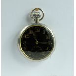 Military pocket watch with black dial marked to the back with broad arrow G S MKII A67764