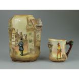 Royal Doulton embossed Dickens seriesware vase decorated with Sairey Gamp height 17cm and small