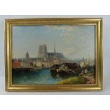 Arthur J Meadows, oil painting on board "Orleans with Notre Dame" 1887, in gilt frame,
