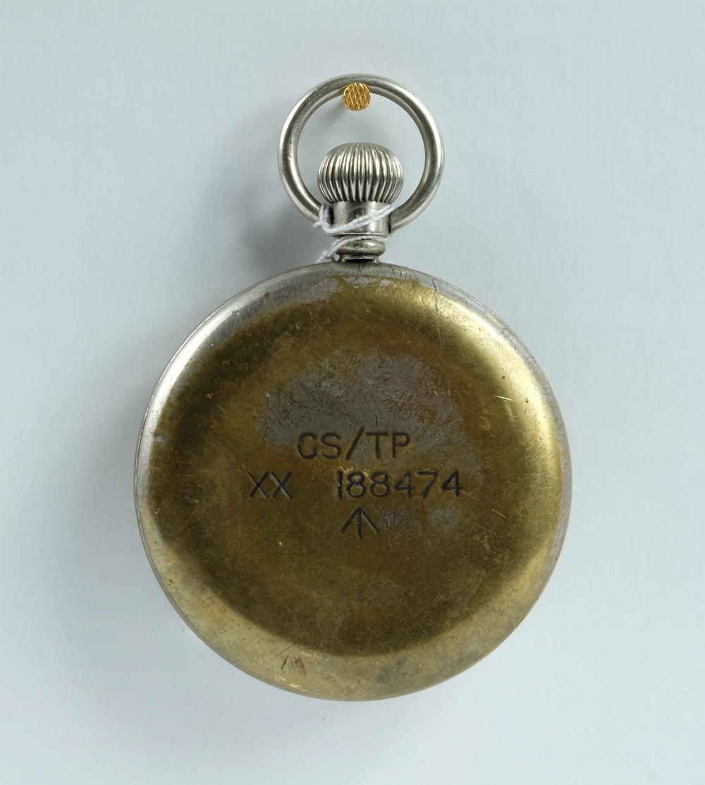 Damas Military pocket watch with white dial marked to the back with broad arrow GS/TP xx 188474 , - Image 2 of 2