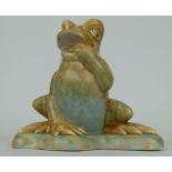 Beswick early model of  frog seated on a lily pad in orange and blue colour way 368