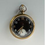 Military pocket watch with black dial marked to the back with broad arrow GS/TP S017207 ,