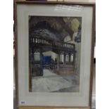 Reginald G Hagger, Watercolour painting "The screen in Dolwyddelan old church " in wood frame,