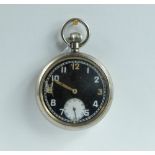 Military pocket watch with black dial marked to the back with broad arrow GS/TP P24572 ,