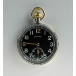 Helvetia Military pocket watch with black dial marked to the back with broad arrow GS/TP P31856 ,