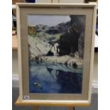Gordon Forsyth, Watercolour painting " The Smugglers Cove Polperro" in painted wood frame,