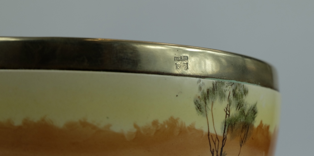 Royal Doulton coaching series ware footed salad bowl silver plated rim, - Image 3 of 5