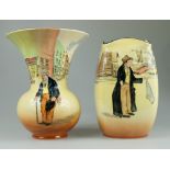 Royal Doulton Dickens seriesware vases Old Peggarty D5175 and Artful Dodger (2) Tallest height 19cm