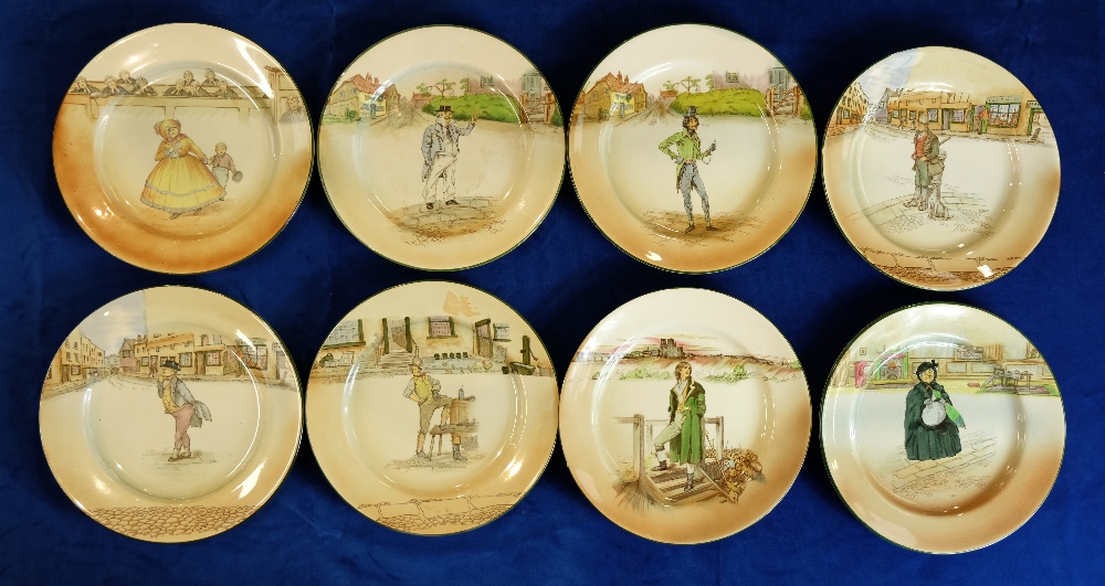 A collection of Royal Doulton Dickens seriesware rack plates to include Sam Weller, Sairey Gamp,