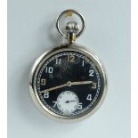 Military pocket watch with black dial marked to the back with broad arrow GS/TP S031601 ,