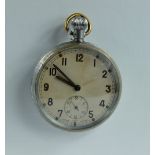 Military pocket watch with white dial marked to the back with broad arrow G.S/T.