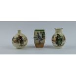 Royal Doulton miniature seriesware vases decorated with Dickens scenes Mr Pickwick, Bill Sykes,
