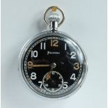 Helvetia Military pocket watch with black dial marked to the back with broad arrow G.S.T.