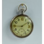 Military pocket watch with white dial marked to the back with broad arrow G.S.T.