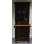 Oak gothic revival glass fronted bookcase