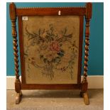 Tapestry fronted fire screen with twisty oak columns