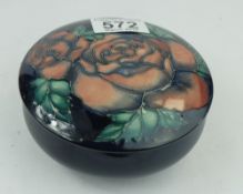 Moorcroft Rose Powder bowl on dark blue ground height 24cm